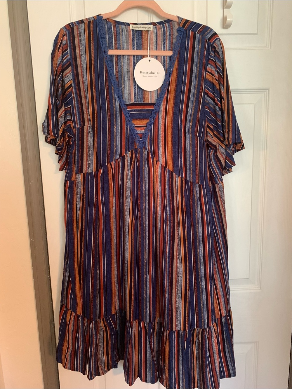 Striped Midi Dress with V-Neck